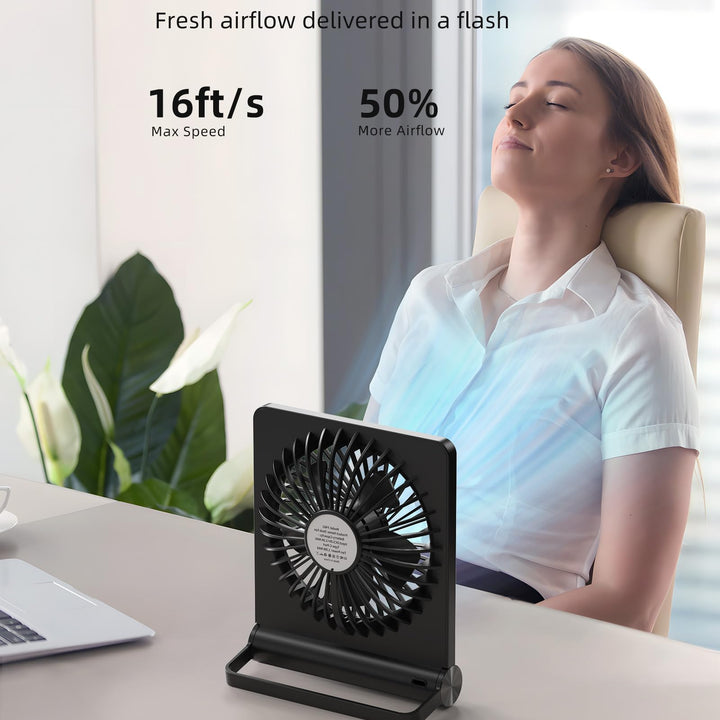 Koonie Portable Desk Fan, 3.5-20hrs Battery Operated Small USB Fan with Ultra Quiet 220 Tilt Folding, Rechargeable Personal Fan with 3 Speeds Strong Wind for Home Office Desktop, Black