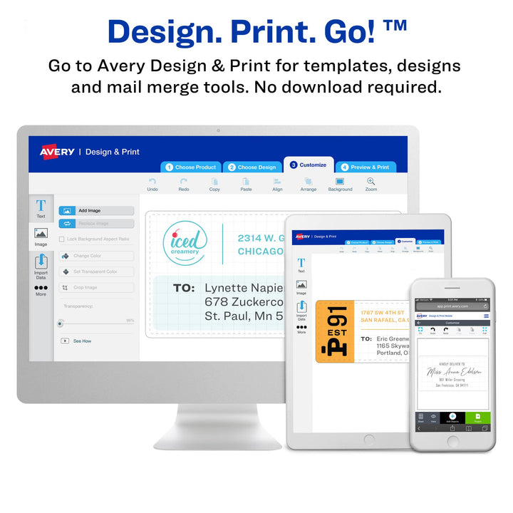 Avery Printable Shipping Labels with Sure Feed, 2" x 4", Matte Clear, 250 Blank Mailing Labels (8663) 1 Pack