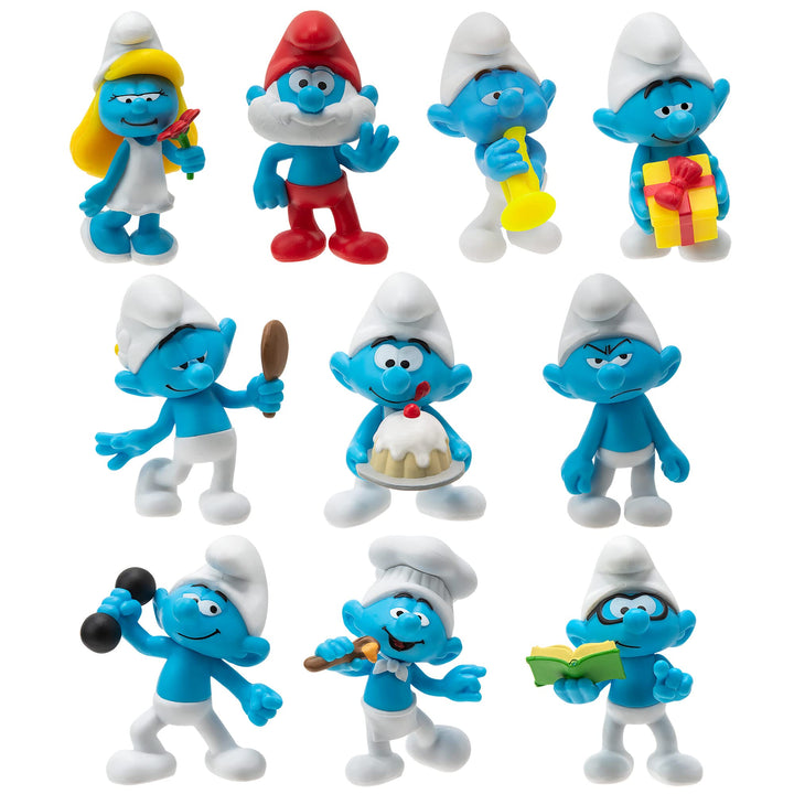 The Smurfs 40TH Anniversary Classic Figure 10 Pack - Features 2-Inch Smurfette, Grouchy, Greedy, Papa Smurf, Brainy, Hefty, Vanity, Harmony, Jokey, Chef - Authentic Details