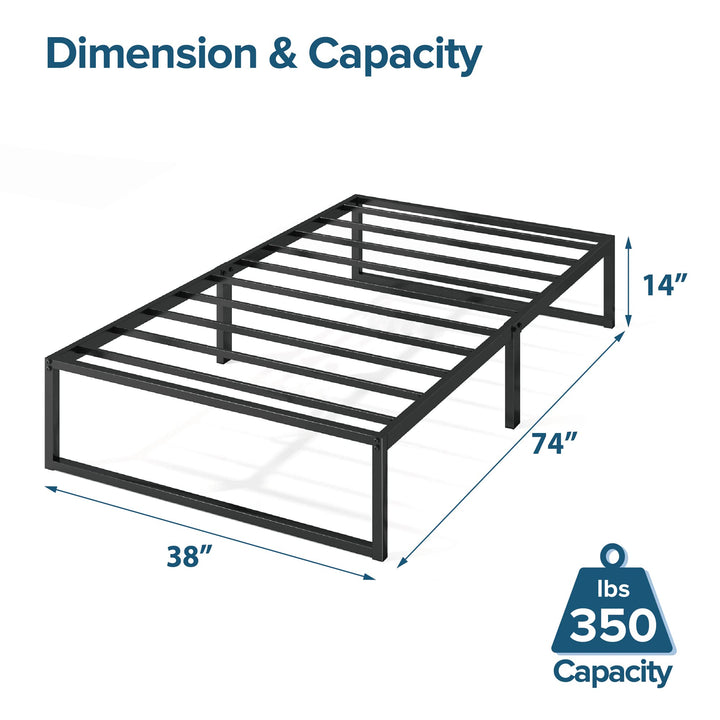 Zinus Lorelei 14 Inch Metal Platform Bed Frame, Steel Slat Support, No Box Spring Needed, Eco Friendly WonderBox(TM) Packaging, 12.4” Underbed Storage, Easy Assembly, Black, Queen New Small Box 14”