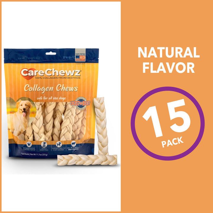 Pet Factory CareChewz Collagen 6-7" Skinny Braided Sticks Dog Chew Treats - Natural Flavor, 15 Count/1 Pack Skinny Braid Sticks 15 Count (Pack of 1)