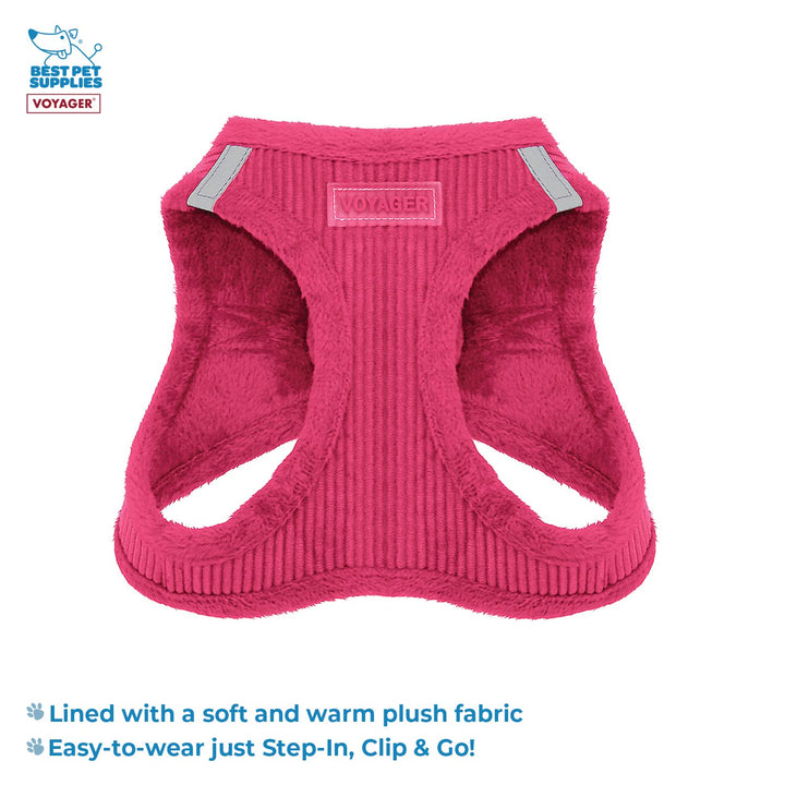 Voyager Step-in Plush Dog Harness – Soft Plush, Step in Vest Harness and Reflective Dog 5 ft Leash Combo with Neoprene Handle for Small and Medium Dogs by Best Pet Supplies -Set (Fuchsia Corduroy), L Harness Leash Set (Fuchsia Corduroy)