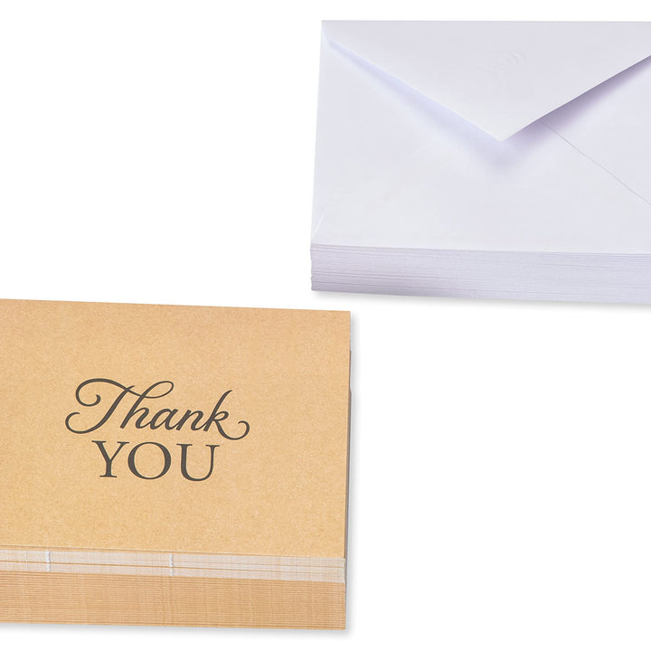 American Greetings Thank You Cards with Envelopes, Brown Kraft-Style (50-Count)