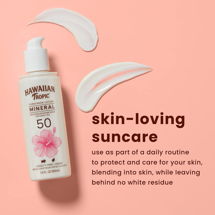 Hawaiian Tropic Mineral Skin Nourishing Milk Sunscreen SPF 50, 3.4oz | Sun Milk, Zinc Oxide Sunscreen, Mineral Sunblock, Oxybenzone Free Sunscreen, Travel Size Sunscreen, 3.4oz 3.4 Fl Oz (Pack of 1)