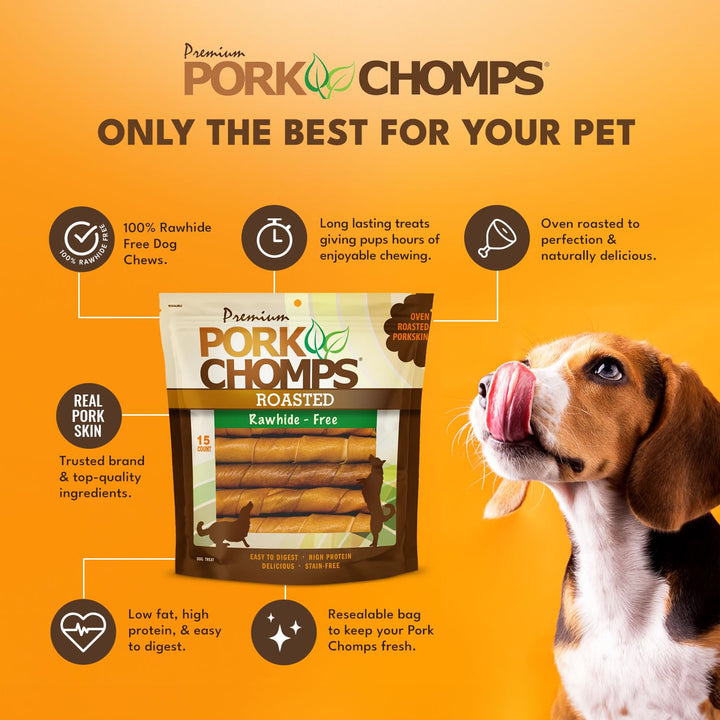 Pork Chomps Baked Pork Skin Dog Chews, 6-inch Twists, Real Chicken Wrap, 4 Count 4 Count (Pack of 1)