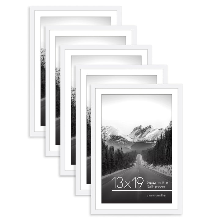 Americanflat 12x16 Picture Frame with Polished Plexiglass - Set of 5 - Use as 8.5x11 Frame with Mat or 12x16 Frame Without Mat - Galleria Collection - Gallery Wall Frame Set for Wall Display - White