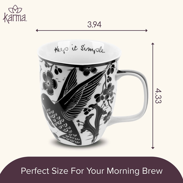 Karma Gifts 16 oz Black and White Boho Mug Hummingbird - Cute Coffee and Tea Mug - Ceramic Coffee Mugs for Women and Men, 1 Count (Pack of 1) 1 Count (Pack of 1)