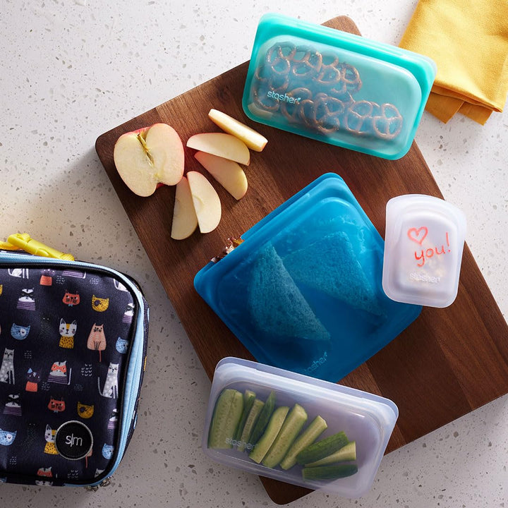 Stasher Reusable Silicone Storage Bag, Food Storage Container, Microwave and Dishwasher Safe, Leak-free, 4-Pack Lunch/Travel Bundle, Rainbow