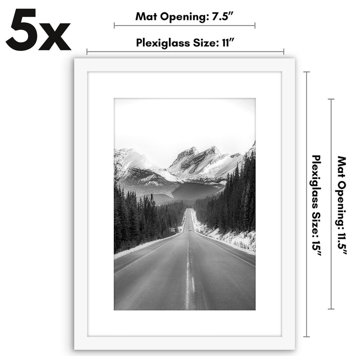 Americanflat 12x16 Picture Frame with Polished Plexiglass - Set of 5 - Use as 8.5x11 Frame with Mat or 12x16 Frame Without Mat - Galleria Collection - Gallery Wall Frame Set for Wall Display - White