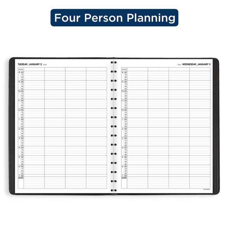 AT-A-GLANCE 2024 Daily Planner, Four Person Appointment Book, Quarter-Hourly Appointment Book, 8" x 11", Large, Black (708220524) 2024 Old Edition