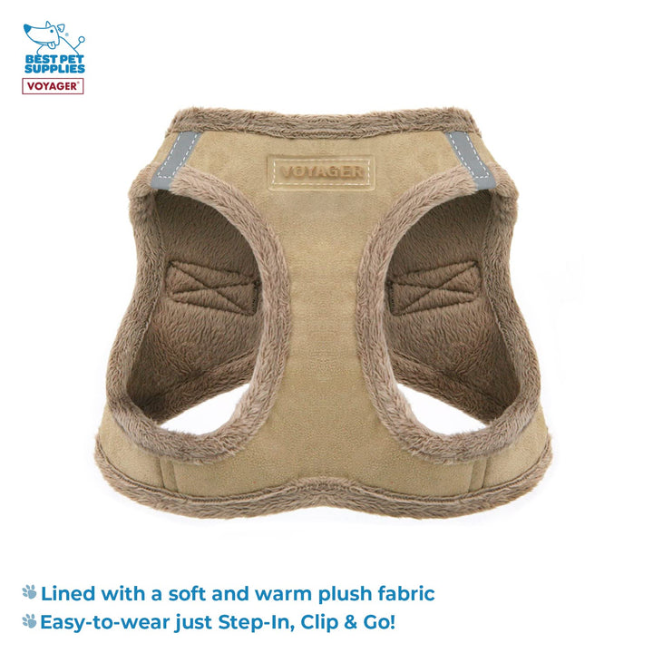 Voyager Step-in Plush Dog Harness – Soft Plush, Step in Vest Harness and Reflective Dog 5 ft Leash Combo with Neoprene Handle for Small and Medium Dogs by Best Pet Supplies -Set (Latte Suede), M Harness Leash Set (Latte Suede) M (Chest: 16 - 18")