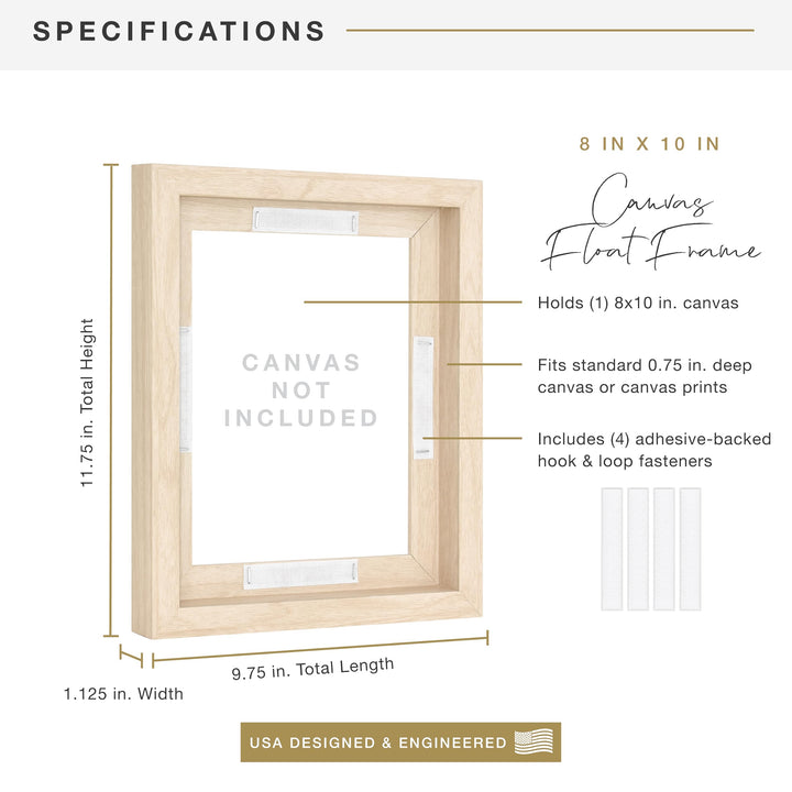 MCS Floating Frame with Canvas Included, Art Frames for Canvas Paintings with Adhesive Fasteners and Hanging Hardware, Walnut Woodgrain, 18 x 24 Inch 18x24