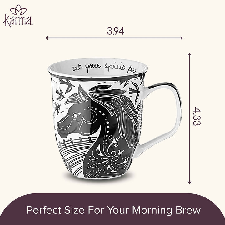 Karma Gifts 16 oz Black and White Boho Mug Horse - Cute Coffee and Tea Mug - Ceramic Coffee Mugs for Women and Men