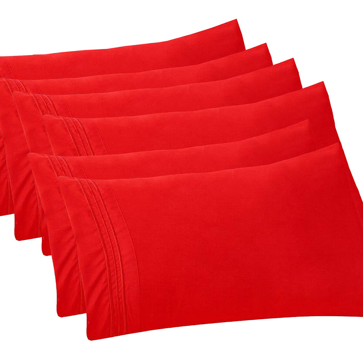 Elegant Comfort 6-PACK Solid Pillowcases 1500 Thread Count Egyptian Quality - Easy Care, Smooth Weave, Wrinkle and Stain Resistant, Easy Slip-On, 6-Piece Set, King Pillowcase, Red