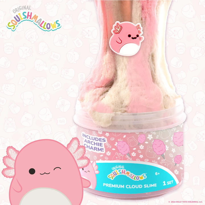 SQUISHMALLOWS Original Archie The Axolotl Premium Scented Slime, 8 oz. Smooth Slime, Cotton Candy Scented, 3 Fun Slime Add Ins, Pre-Made Slime for Kids, Great 6 Year Old Toys, Super Soft Sludge Toy