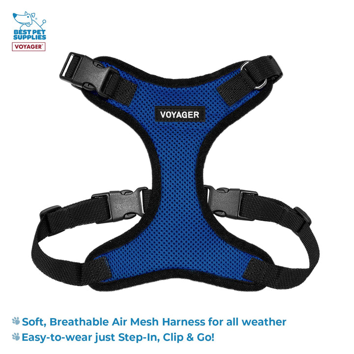 Voyager Step-in Lock Dog Harness w Reflective Dog Leash Combo Set with Neoprene Handle 5ft - Supports Small, Medium and Large Breed Puppies/Cats by Best Pet Supplies - Royal Blue/Black Trim, S Harness Leash Set (Royal Blue/Black Trim) S (Chest: 15 - 18")