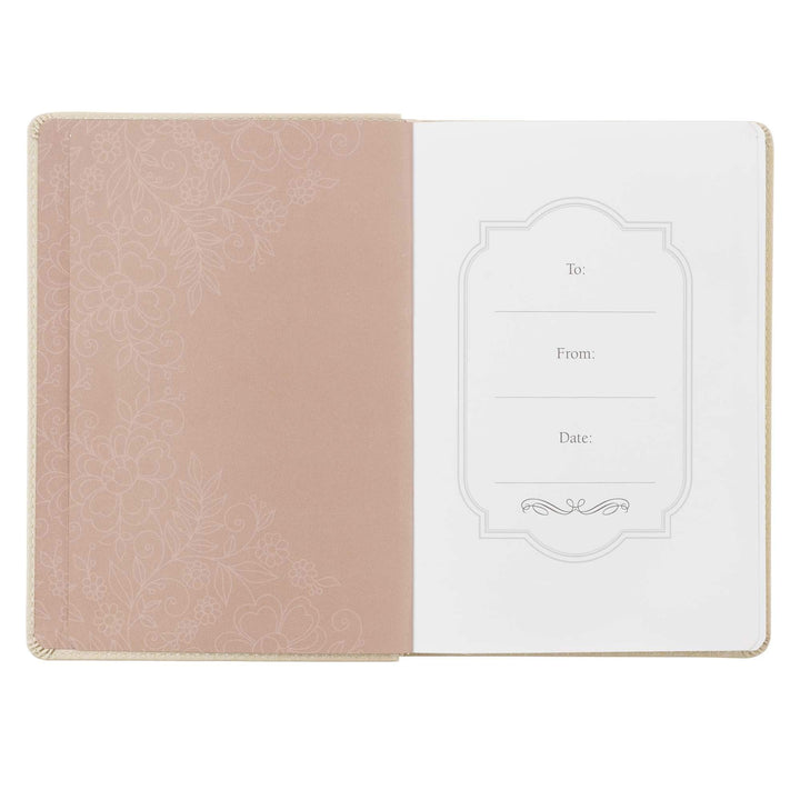 When She Speaks Proverbs 31 Woman Bible Verse Ivory Faux Leather Journal Inspirational Notebook w/Ribbon Marker and Lined Pages, 6 x 8.5 Inches