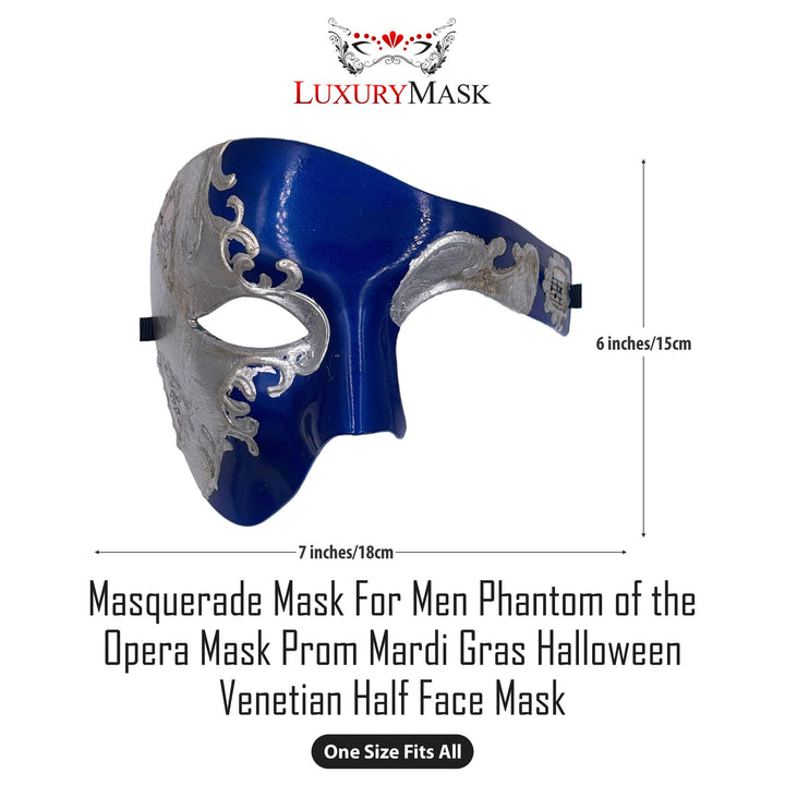 Masquerade Mask For Men Phantom Of The Opera Mask Prom Mardi Gras Haloween Venetian Half Face Mask Blue/Silver One Size