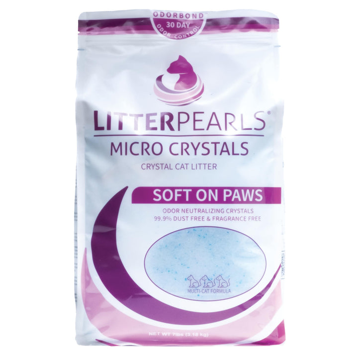 Litter Pearls Crystal Cat Litter with Odorbond- Superior Odor Control, Soft-On-Paws, Low Dust, 7lb, Micro Fresh, White, Clear and Blue Crystals Fresh Scent 7 Pounds