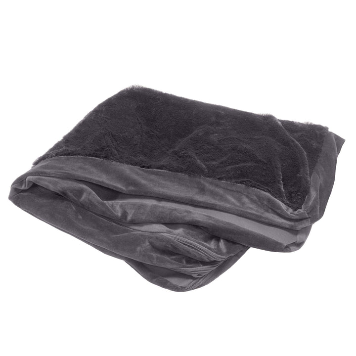 Furhaven Replacement Dog Bed Cover Plush & Velvet L Shaped Chaise, Machine Washable - Platinum Gray, Medium