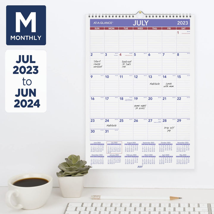 AT-A-GLANCE 2023-2024 Academic Wall Calendar, Monthly, 12" x 17", Medium, Ruled Daily Blocks (PMA228)