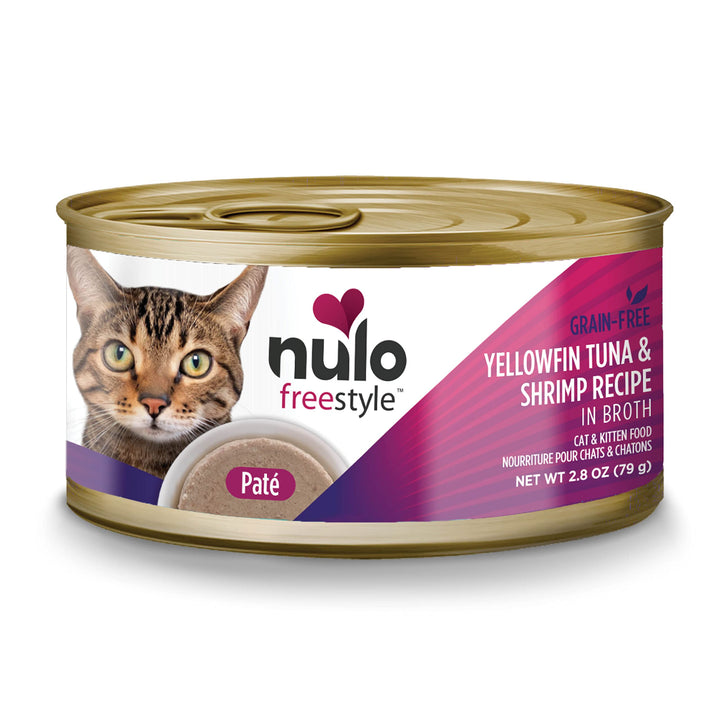 Nulo Freestyle Cat & Kitten Wet Pate Canned Cat Food, Premium All Natural Grain-Free, with 5 High Animal-Based Proteins and Vitamins to Support a Healthy Immune System and Lifestyle Yellowfin Tuna & Shrimp 2.8 Ounce (Pack of 12)