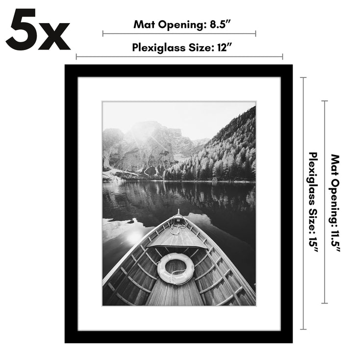 Americanflat 12x16 Picture Frame with Polished Plexiglass - Set of 5 - Use as 8.5x11 Frame with Mat or 12x16 Frame Without Mat - Galleria Collection - Gallery Wall Frame Set for Wall Display - White