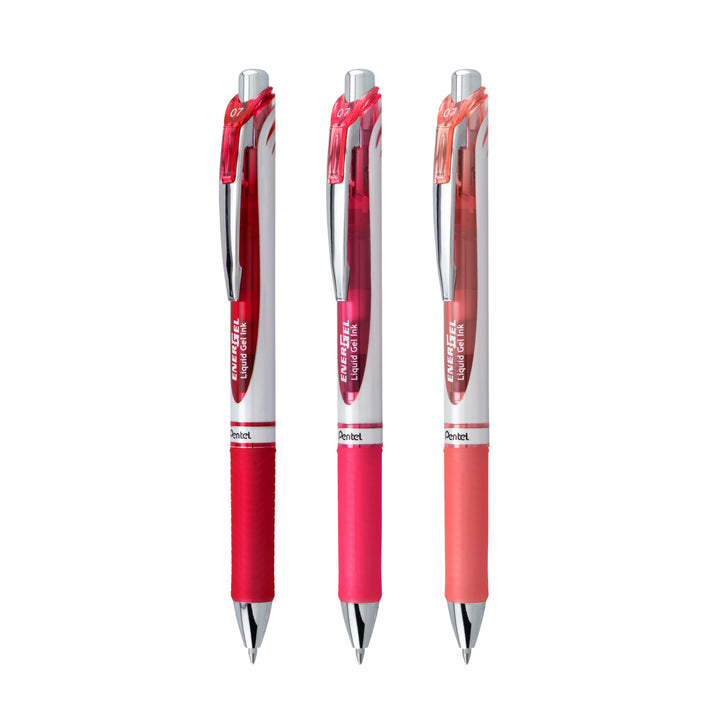 EnerGel RTX Retractable Liquid Gel Pen, 0.7mm, Journaling Hue, Red, Pink and Coral Ink, Pack of 3 Pens (BL77RBJBP3M)