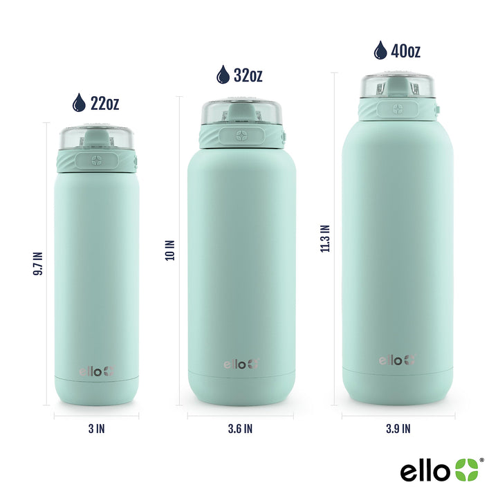 Ello Cooper 32oz Stainless Steel Water Bottle with Straw and Carry Handle, Double Walled and Vacuum Insulated Metal, Leak Proof Locking Lid with Soft Silicone Spout, Reusbale, BPA Free, Yucca