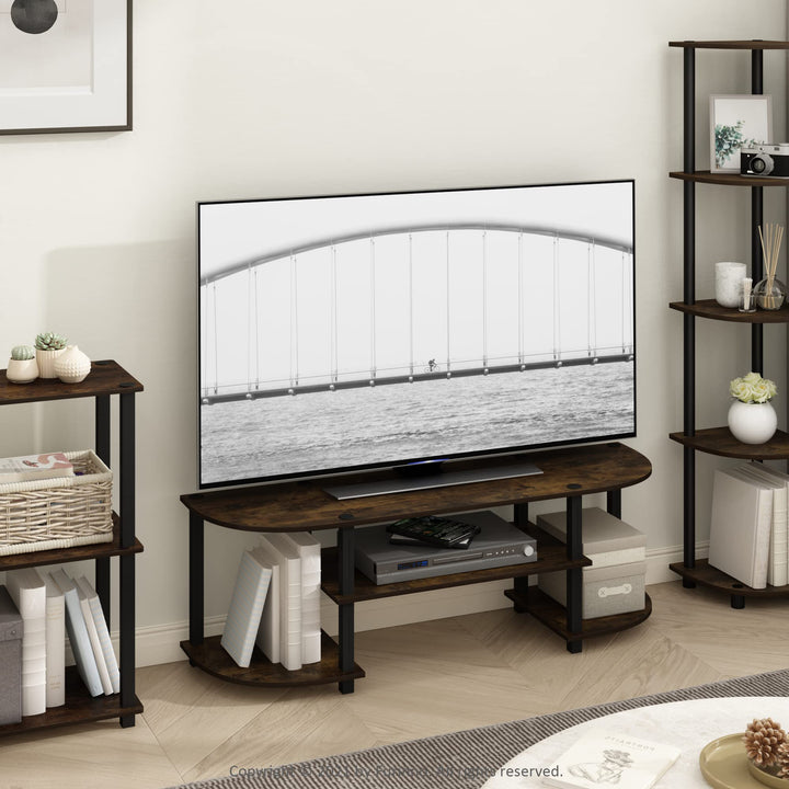 Furinno Turn-S-Tube Wide TV Entertainment Center, Sonoma Oak/White, 47. 25x13. 4x15. 9 4-Tiers with Round Corner