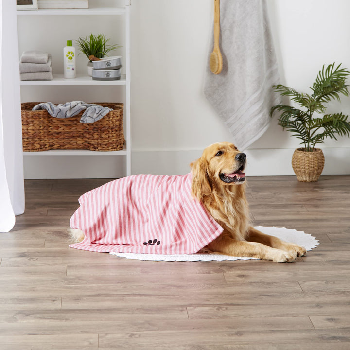 Bone Dry Pet Grooming Towel Collection Absorbent Microfiber X-Large, 41x23.5", Striped Rose 41x23.5"