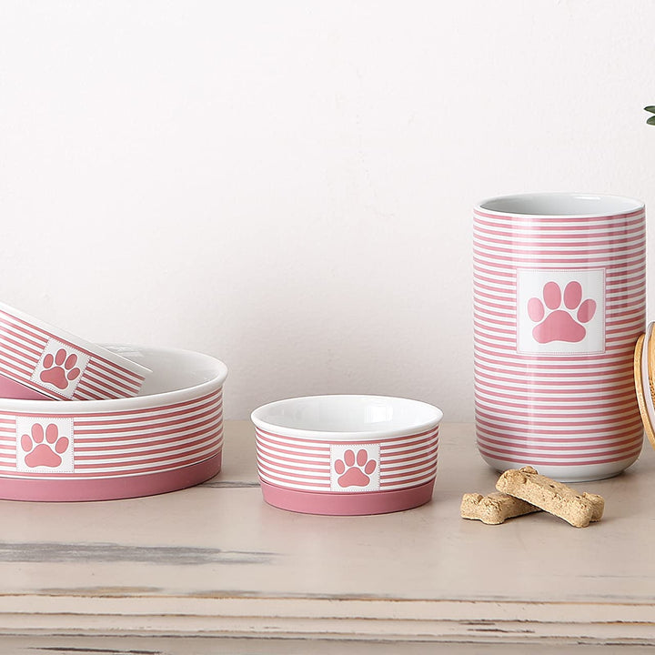 Bone Dry Paw & Patch Ceramic Pet Collection, Small Set, 4.25x2, Rose, 2 Piece,5742 Small Bowl Set, 4.25x2"