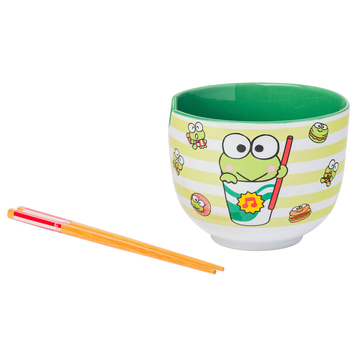 Silver Buffalo Sanrio Hello Kitty and Friends Keroppi Foodie Icons Ceramic Ramen Noodle Rice Bowl with Chopsticks, Microwave Safe, 20 Ounces Cartoon