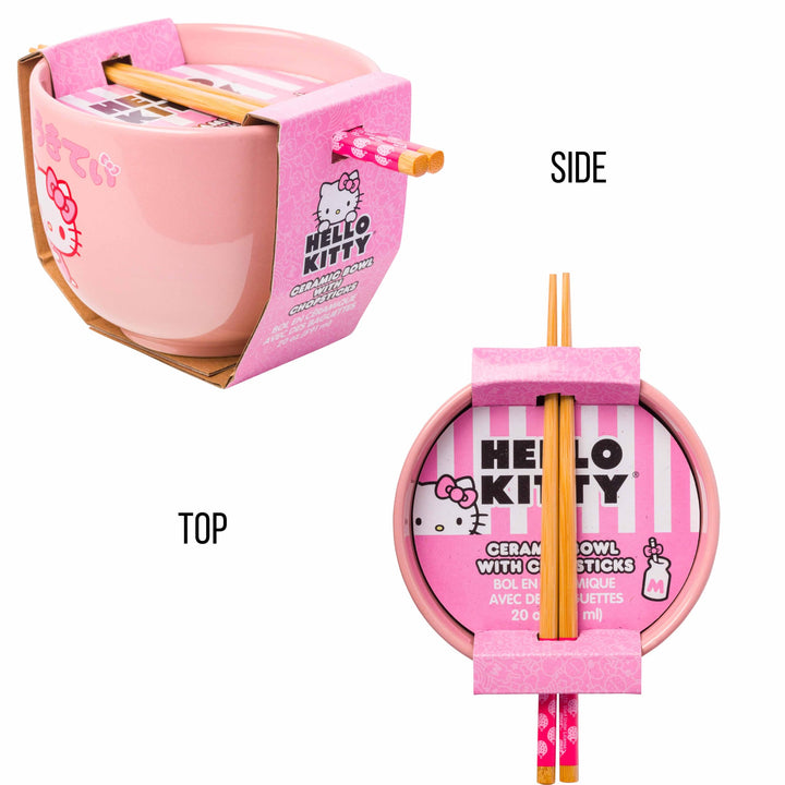 Silver Buffalo Sanrio Hello Kitty Strawberry Milk Japanese Character Ceramic Ramen Rice Bowl with Chopsticks, 20 Ounces, Pink