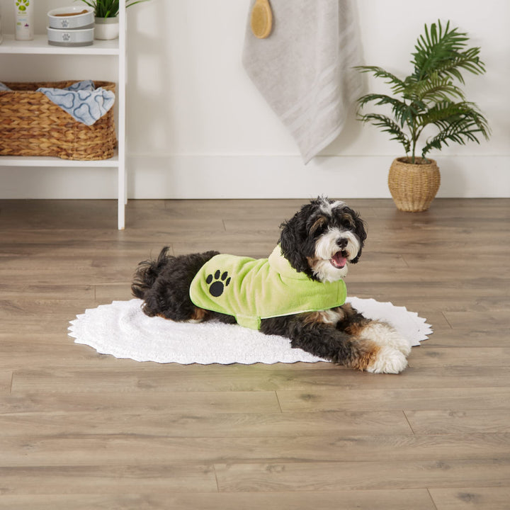 Bone Dry Pet Robe Collection, Embroidered Absorbent Microfiber Bath Robe with Adjustable Closure, for Dogs & Cats, Small, Lettuce Green