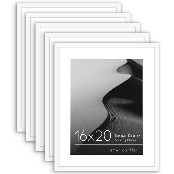 Americanflat 12x16 Picture Frame with Polished Plexiglass - Set of 5 - Use as 8.5x11 Frame with Mat or 12x16 Frame Without Mat - Galleria Collection - Gallery Wall Frame Set for Wall Display - White