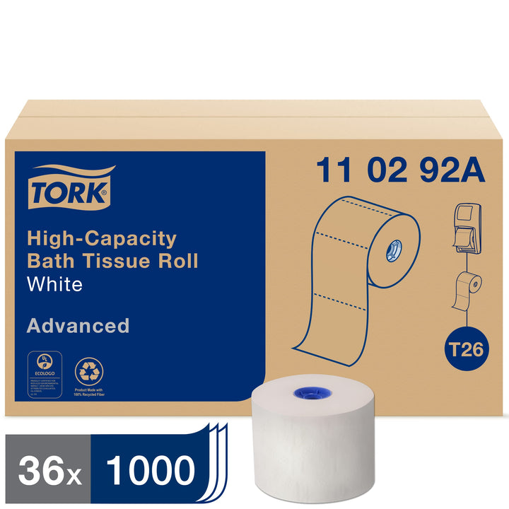 Tork Twin Toilet Paper Roll Dispenser, White - T26 + Refill - Toilet Paper Roll (36 x 1000 sheets), Advanced, White Bundle