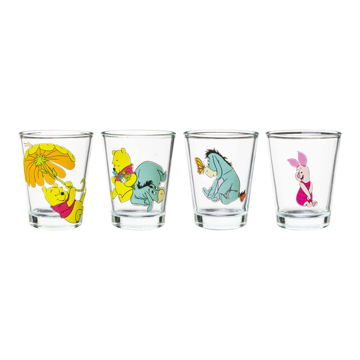 Silver Buffalo Disney Winnie the Pooh Retro Art 4 Pack Mini Glass Set, 1.5 Ounces