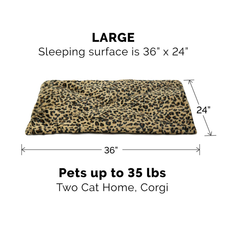 Furhaven ThermaNAP Self-Warming Cat Bed for Indoor Cats & Large/Medium Dogs, Washable & Reflects Body Heat - Quilted Faux Fur Reflective Bed Mat - Leopard, Large ThermaNAP Pad - Quilted Faux Fur (Leopard) 36.0"L x 24.0"W x 0.3"Th Self-Warming Only