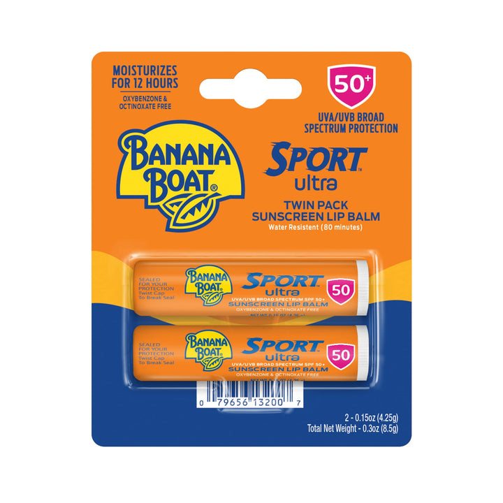 Banana Boat Sport Ultra SPF 50 Lip Sunscreen Twin Pack | SPF Lip Balm Pack, Banana Boat Lip Balm SPF 50, Oxybenzone Free Sunscreen, Lip Sunblock, Travel Size Sunscreen for Lips, 2 Pack SPF 50+