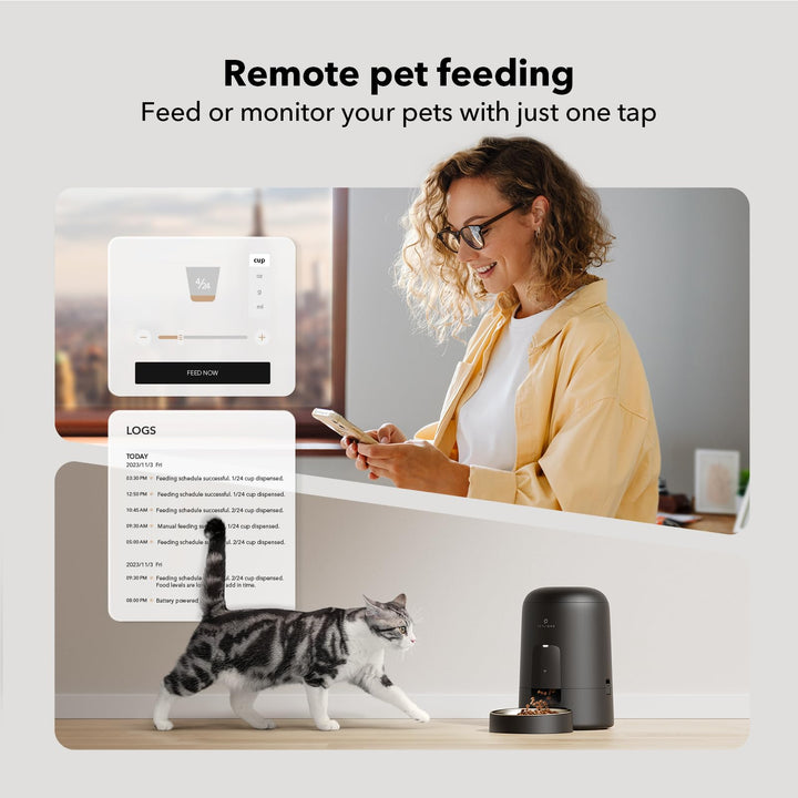 PETLIBRO Automatic Cat Feeder, Wi-Fi Rechargeable Cat Food Dispenser Battery-Operated with 30-Day Life, AIR 2.4G Wi-Fi Timed Pet Feeder for Cat & Dog, 2L Auto Cat Feeder, White