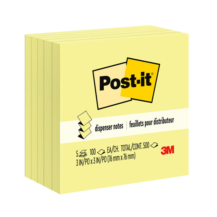 Post-it Dispenser Pop-up Notes, 3x3 in, 5 Pads, Canary Yellow, Clean Removal, Recyclable