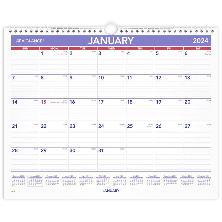 AT-A-GLANCE 2024 Wall Calendar, 15" x 12", Medium Wide, Spiral Bound, Monthly (PM82824) 2024 Old Edition