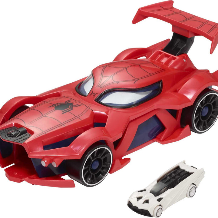 Hot Wheels Marvel Spider-Man Web-Car Launcher with Movement-Activated Eyes & 1:64 Scale Toy Character Car (Exclusive)