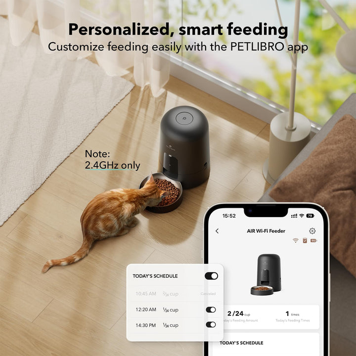PETLIBRO Automatic Cat Feeder, Wi-Fi Rechargeable Cat Food Dispenser Battery-Operated with 30-Day Life, AIR 2.4G Wi-Fi Timed Pet Feeder for Cat & Dog, 2L Auto Cat Feeder, White
