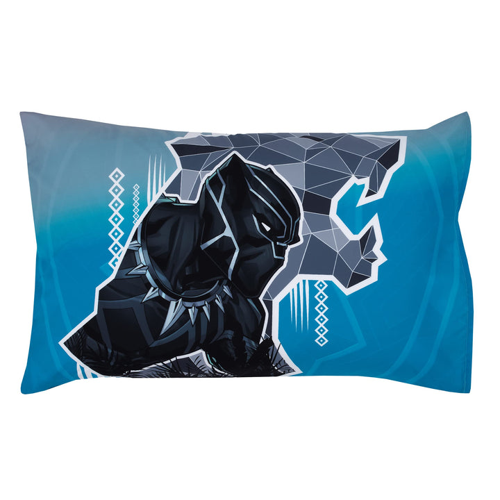 Marvel Black Panther Blue, Black, and Grey Warrior King 4 Piece Toddler Bed Set - Comforter, Fitted Bottom Sheet, Flat Top Sheet and Reversible Pillowcase Marvel Black Panther