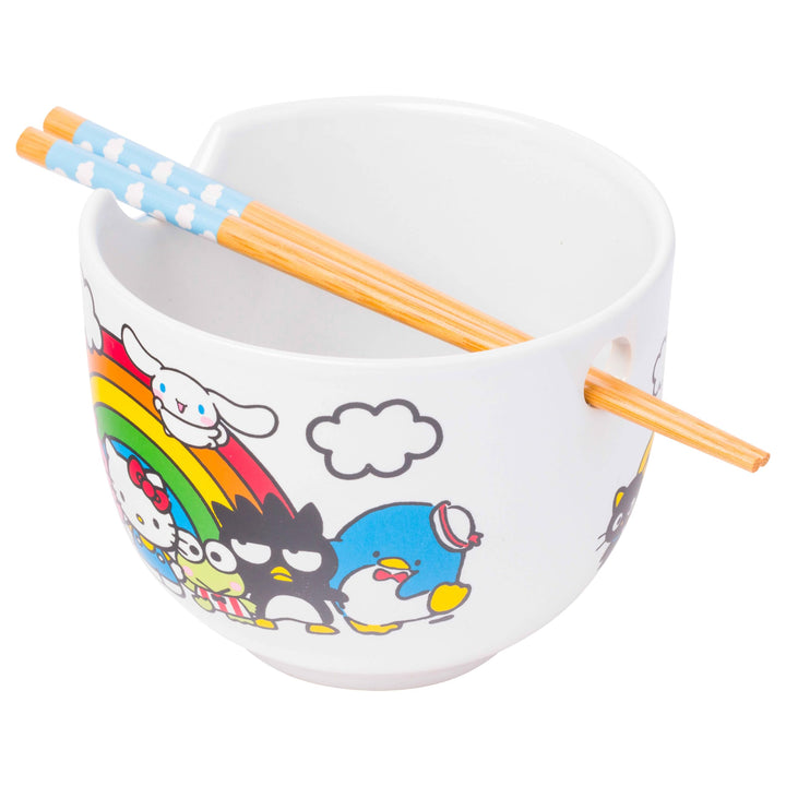 Silver Buffalo Sanrio Hello Kitty and Friends Rainbow Ceramic Ramen Rice Bowl with Chopsticks, 20 Ounces, White/Multi Cartoon