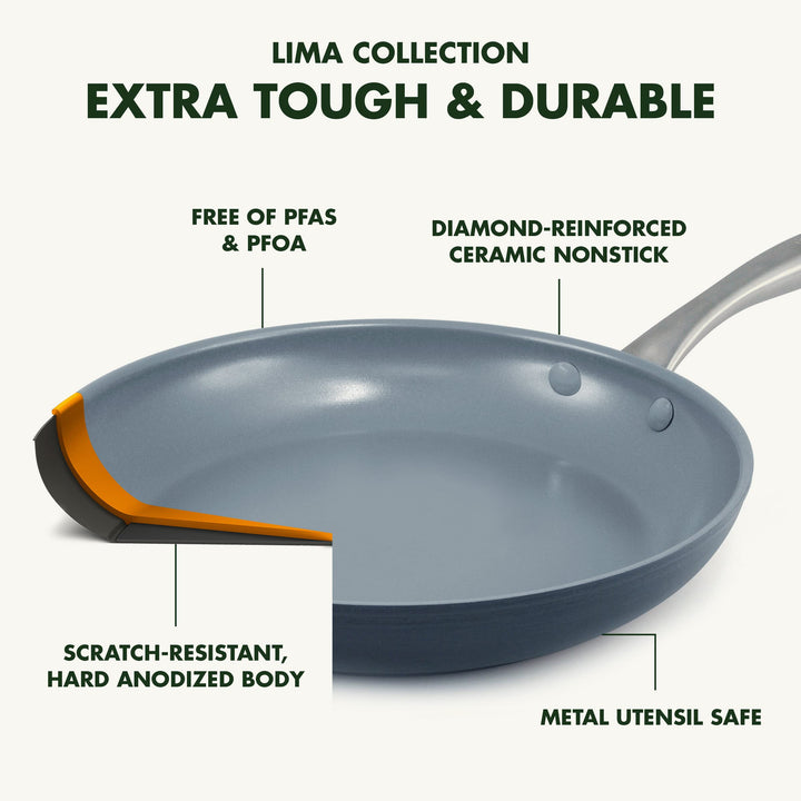 GreenPan Lima Hard Anodized Healthy Ceramic Nonstick 8" Frying Pan Skillet, PFAS-Free, Oven Safe, Gray