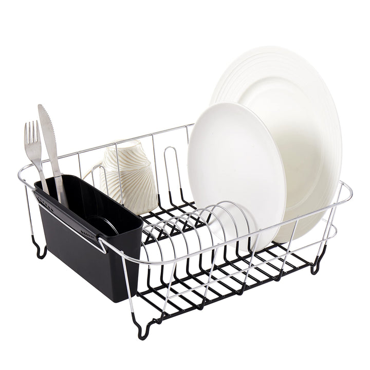 Sweet Home Collection 2 Piece Dish Drying Rack Set Drainer with Utensil Holder Simple Easy to Use Fits in Most Sinks, 14.5" x 13" x 5.25", Black