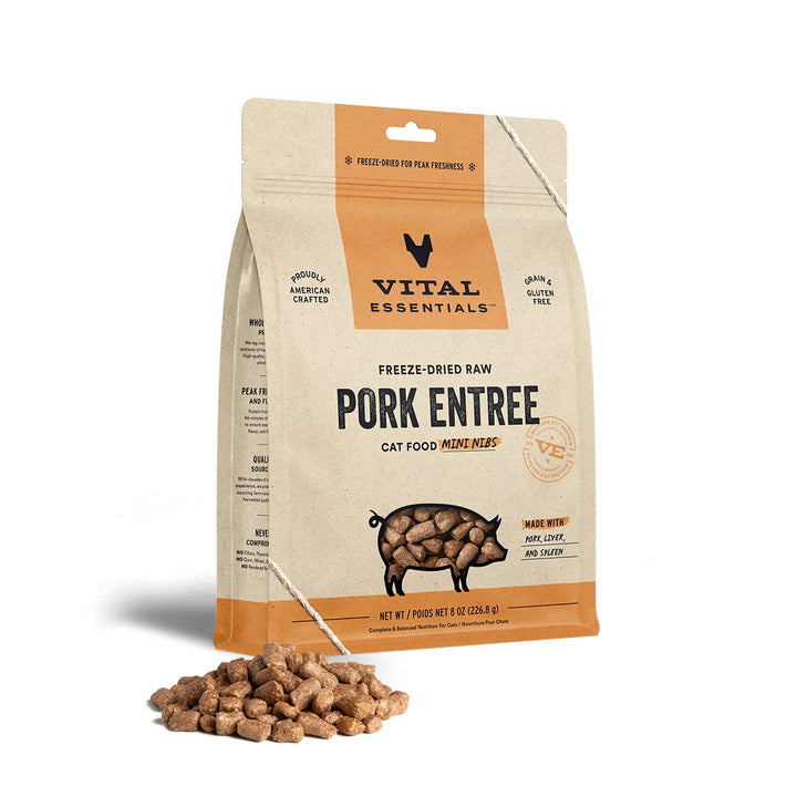 Vital Essentials Freeze Dried Raw Cat Food, Pork Mini Nibs Entree, 8 oz